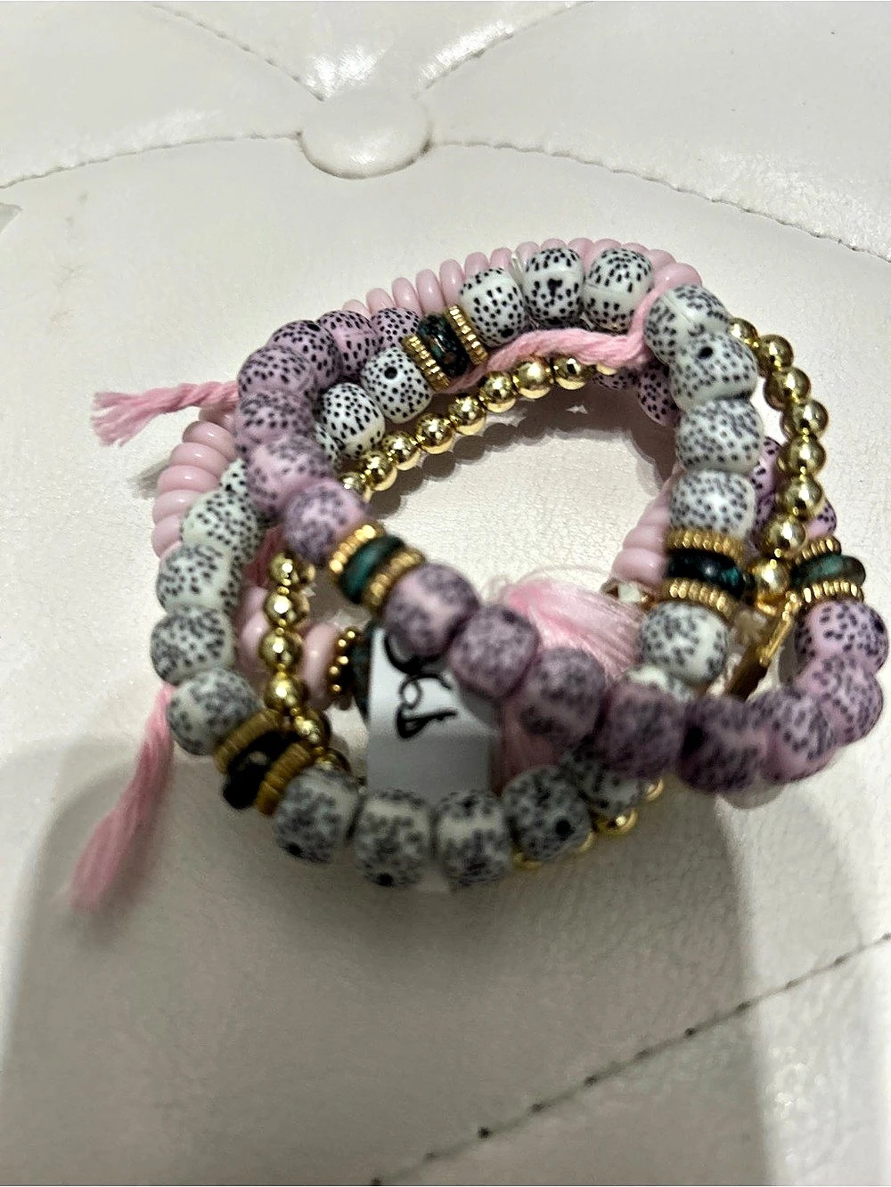 Pura Vida Pink & White Beaded Bracelet Stack